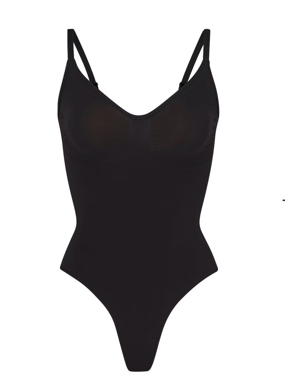 SKIMS Black Seamless Sculpt Thong Bodysuit with Adjustable Straps in Onyx